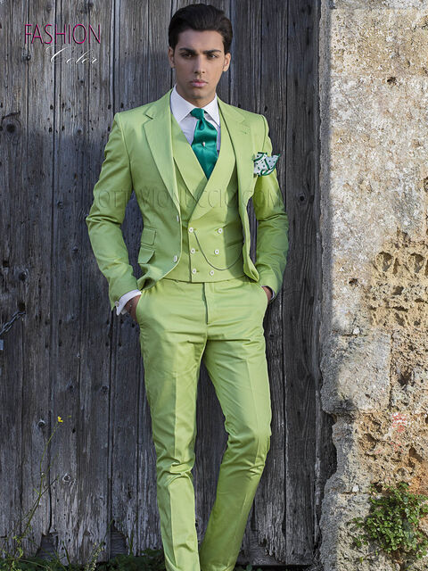 Abito cerimonia uomo vintage, moda sposo fashion puro cotone verde