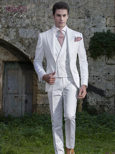 Abito matrimonio uomo, moda sposo fashion puro cotone bianco
