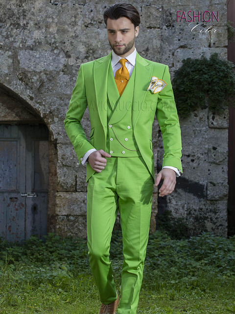 Abito uomo per matrimonio hipster, sposo fashion puro cotone verde