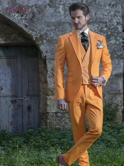 Abito uomo per matrimonio hipster, sposo fashion puro cotone arancio