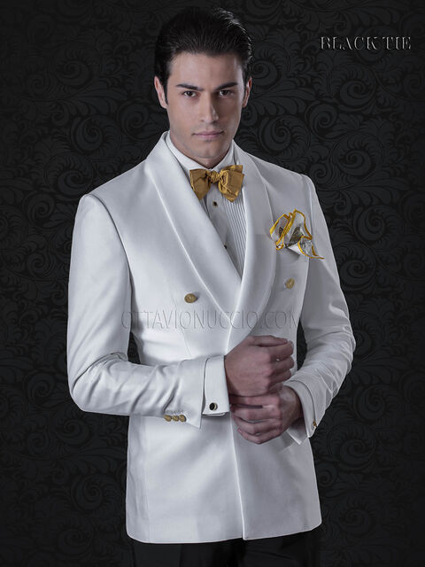Giacca smoking bianco sciallato con pantalone nero