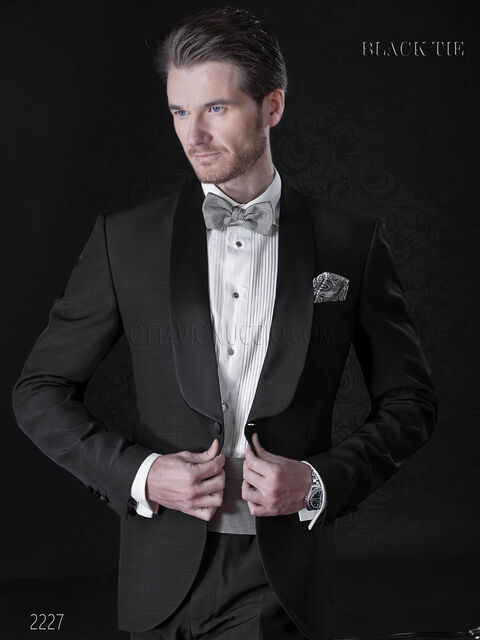 Smoking sposo sciallato nero per uomo | Abito uomo elegante