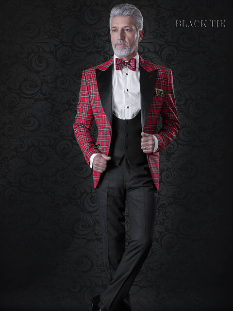Giacca smoking uomo in tartan rosso per eventi di lusso