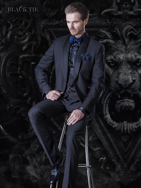 Smoking damascato blu per sposo moderno | Abito elegante uomo