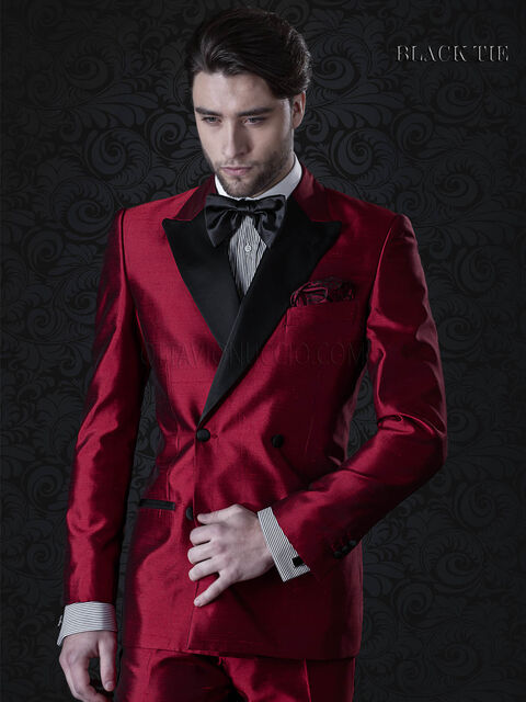 Smoking doppiopetto rosso da uomo in shantung