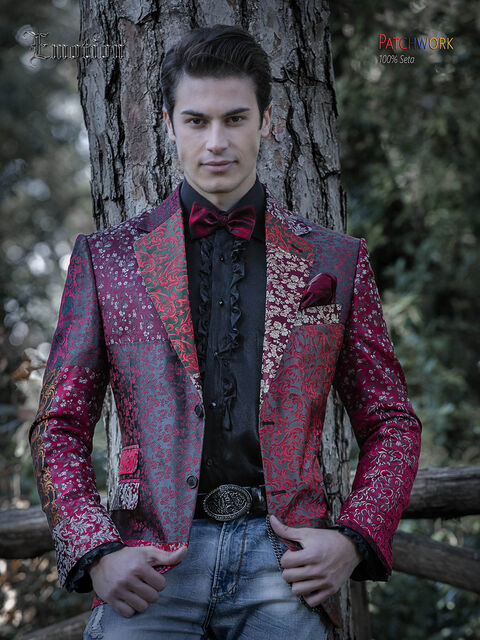 Giacca patchwork uomo seta toni rosso
