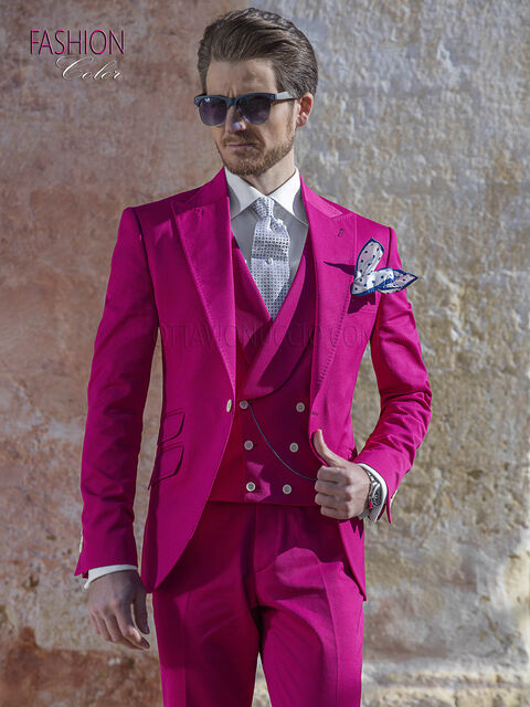 Abito cerimonia uomo vintage, moda sposo fashion puro cotone fucsia