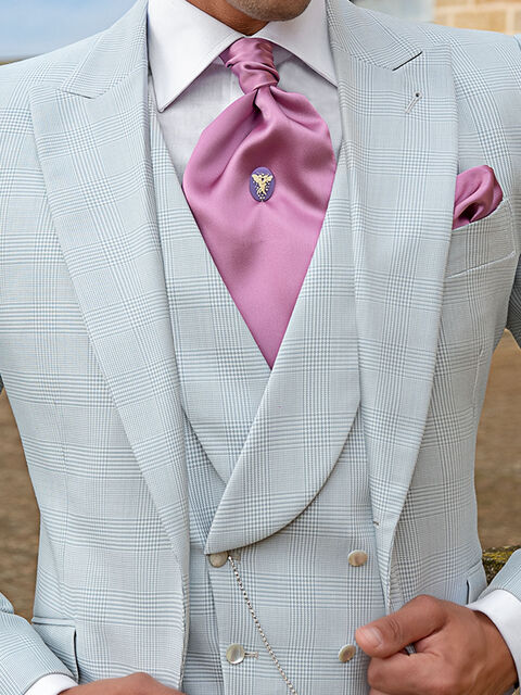 Gilet doppiopetto sciallato Principe di Galles grigio perla