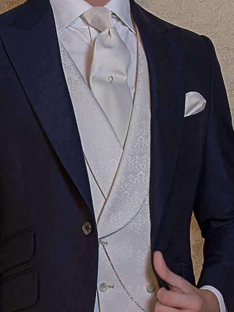 Gilet doppiopetto sciallato damascato grigio perla