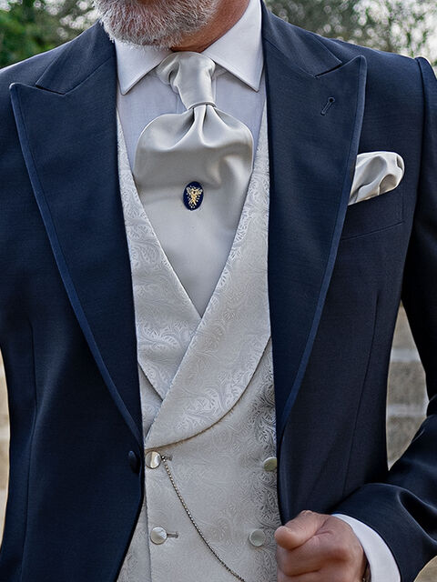 Gilet doppiopetto sciallato damascato grigio perla