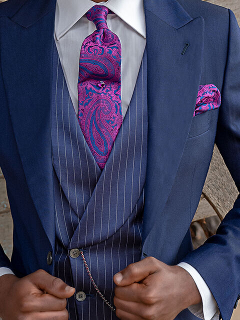 Gilet doppiopetto sciallato gessato blu royal