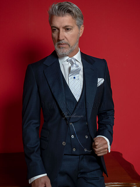 Vestito da cerimonia uomo blu, pura lana con gilet doppiopetto