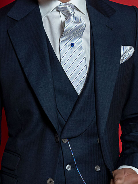 Gilet doppiopetto pura lana blu disegno spiga