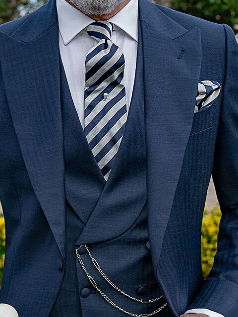 Gilet doppiopetto in pura lana blu disegno spiga