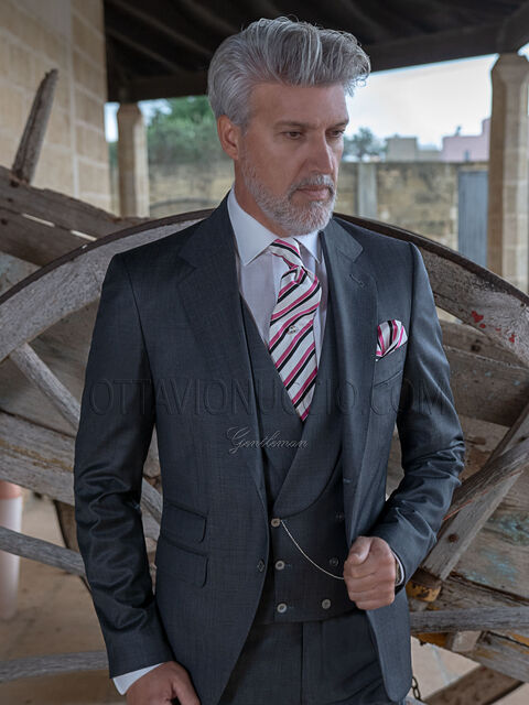 Vestito classico da cerimonia uomo grigio in lana seta