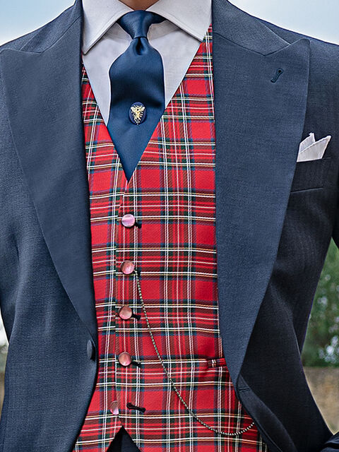 Gilet in pura seta tartan rosso