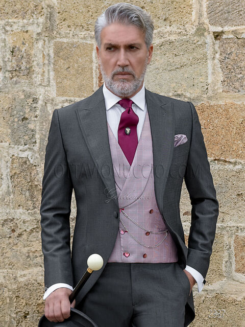 Tight matrimonio uomo grigio, gilet seta doppiopetto