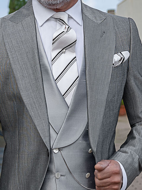 Gilet doppiopetto shantung misto seta grigio perla