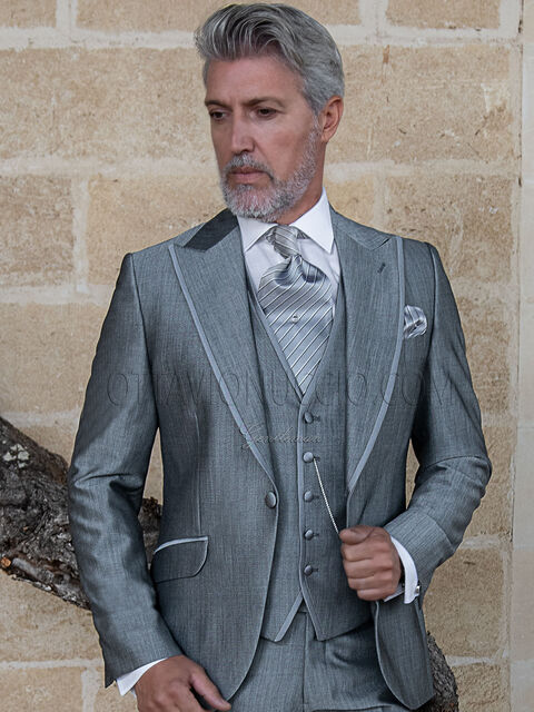 Vestito moda cerimonia uomo 3 pezzi misto lana grigio chiaro