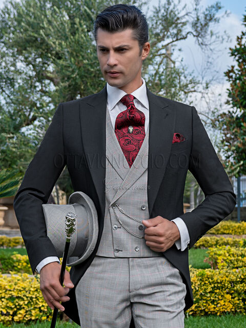 Tight uomo misto lana nero con pantalone e gilet Principe di Galles
