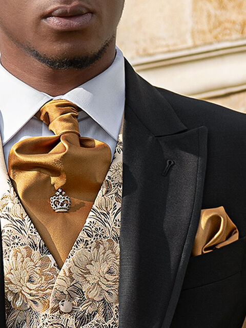 Ascot e fazzoletto in raso oro