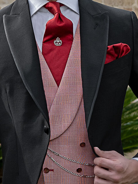 Gilet doppiopetto sciallato Principe di Galles rosso