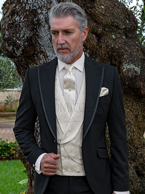 Abito moda da matrimonio sposo misto lana nero