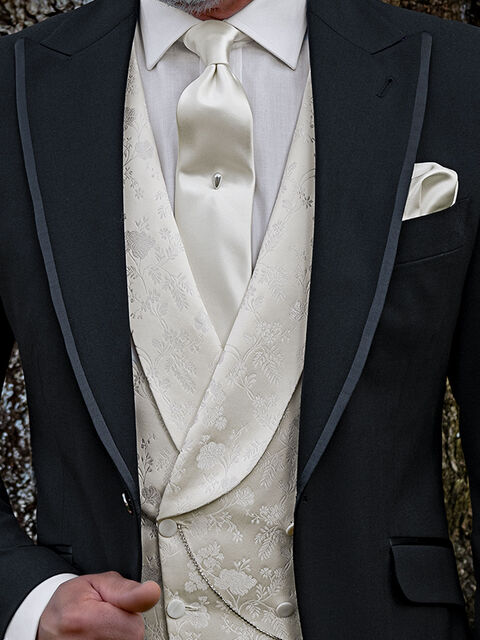 Gilet doppiopetto sciallato microfibra jacquard bianco