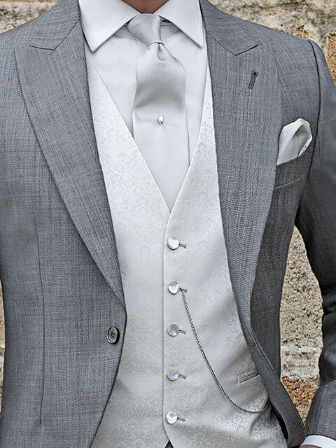 Gilet 5 bottoni in seta grigio perla