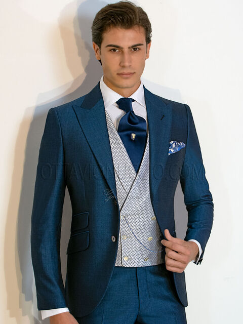 Abito sposo uomo sartoriale blu royal misto lana