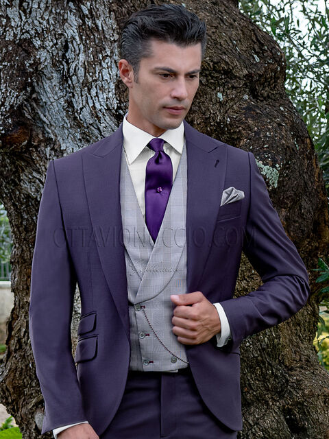 Vestito sposo viola, gilet principe di galles