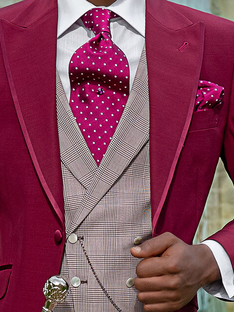Gilet doppiopetto con rever principe di galles bordeaux