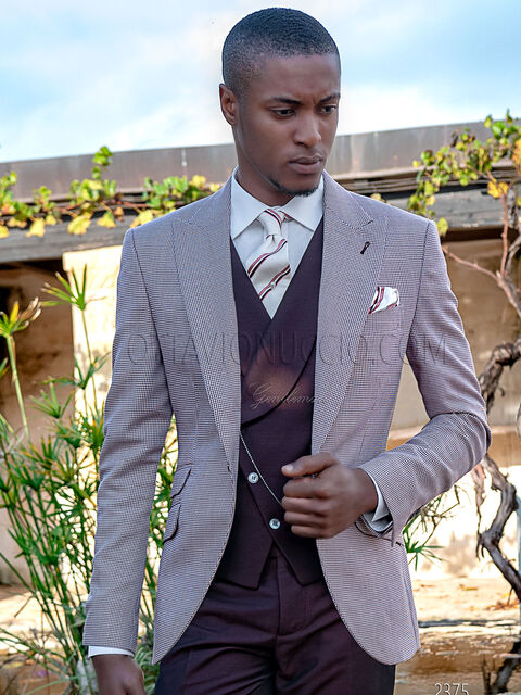Vestito con giacca sposo fashion pied de poule bordeaux