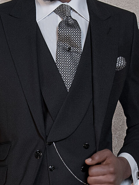Gilet doppiopetto nero in misto lana