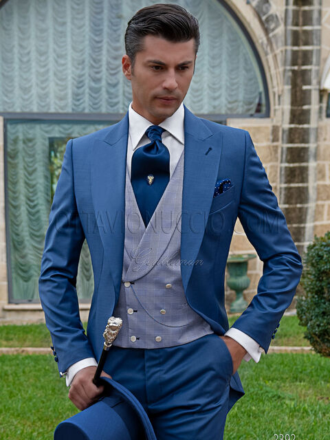 Vestito tight moderno blu elettrico da sposo