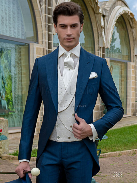 Abito tight moderno blu royal da cerimonia uomo