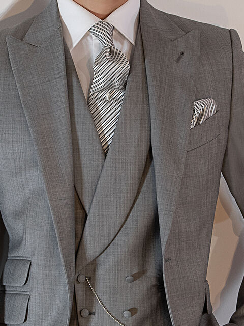 Gilet doppiopetto sciallato misto lana grigio chiaro