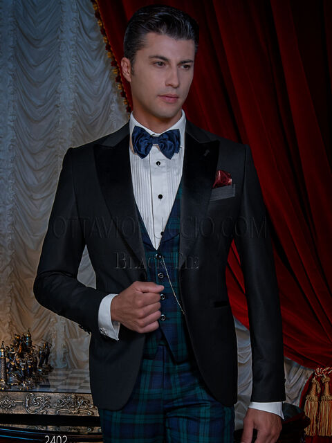 Smoking uomo rever a lancia, pantalone e gilet tartan