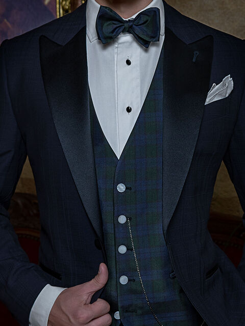 Gilet in pura seta tartan blu verde