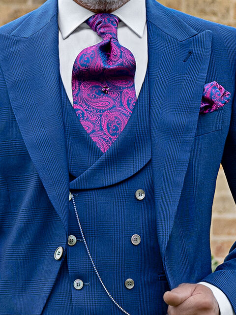Gilet doppiopetto Principe di Galles blu