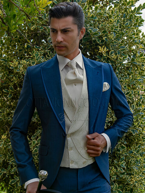 Abito sposo fashion blu royal misto lana