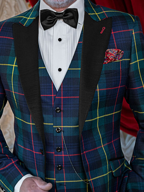 Gilet in lana tartan verde blu