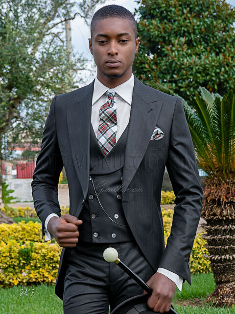Tight cerimonia uomo sposo 3 pezzi grigio satin lana