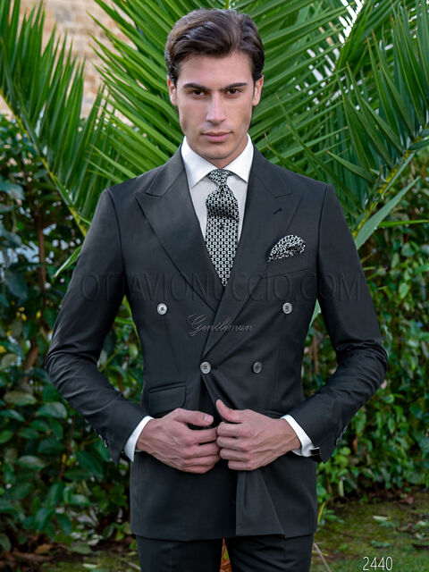 Abito sposo nero vintage a righe doppiopetto rever lancia