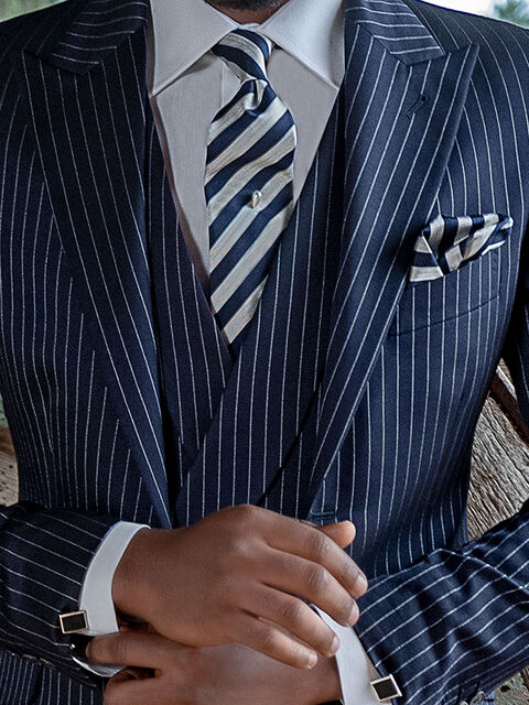 Gilet doppiopetto sciallato blu gessato