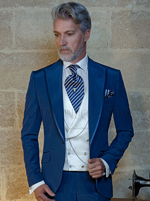 Abito moda da sposo blu elettrico misto lana