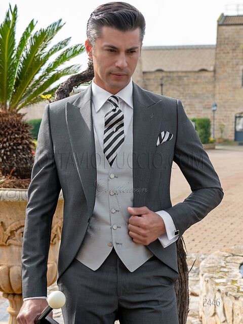 Vestito tight moderno grigio antracite in misto lana mohair