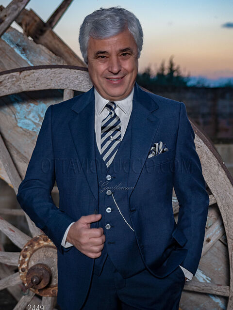 Abito cerimonia uomo classico blu in pura lana