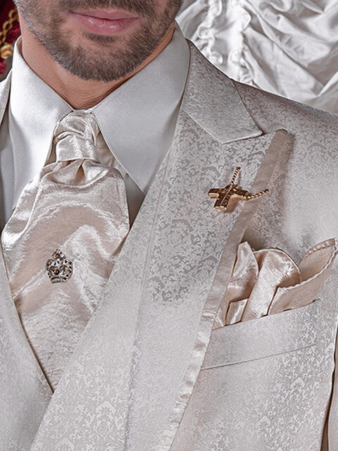 Ascot e fazzoletto in raso effetto stropicciato beige