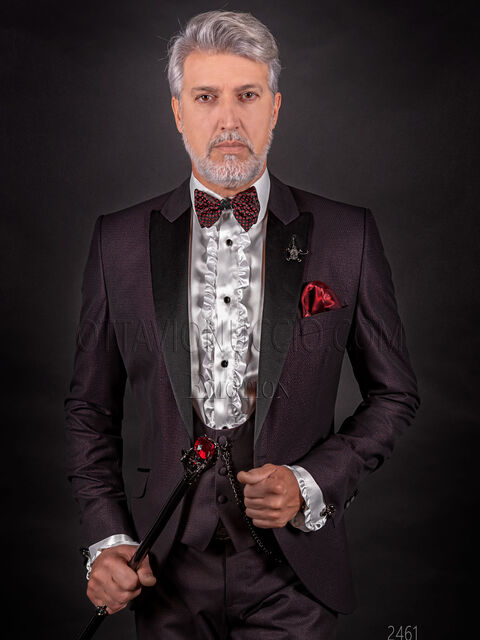 Vestito matrimonio uomo moderno bordeaux rever lancia nero